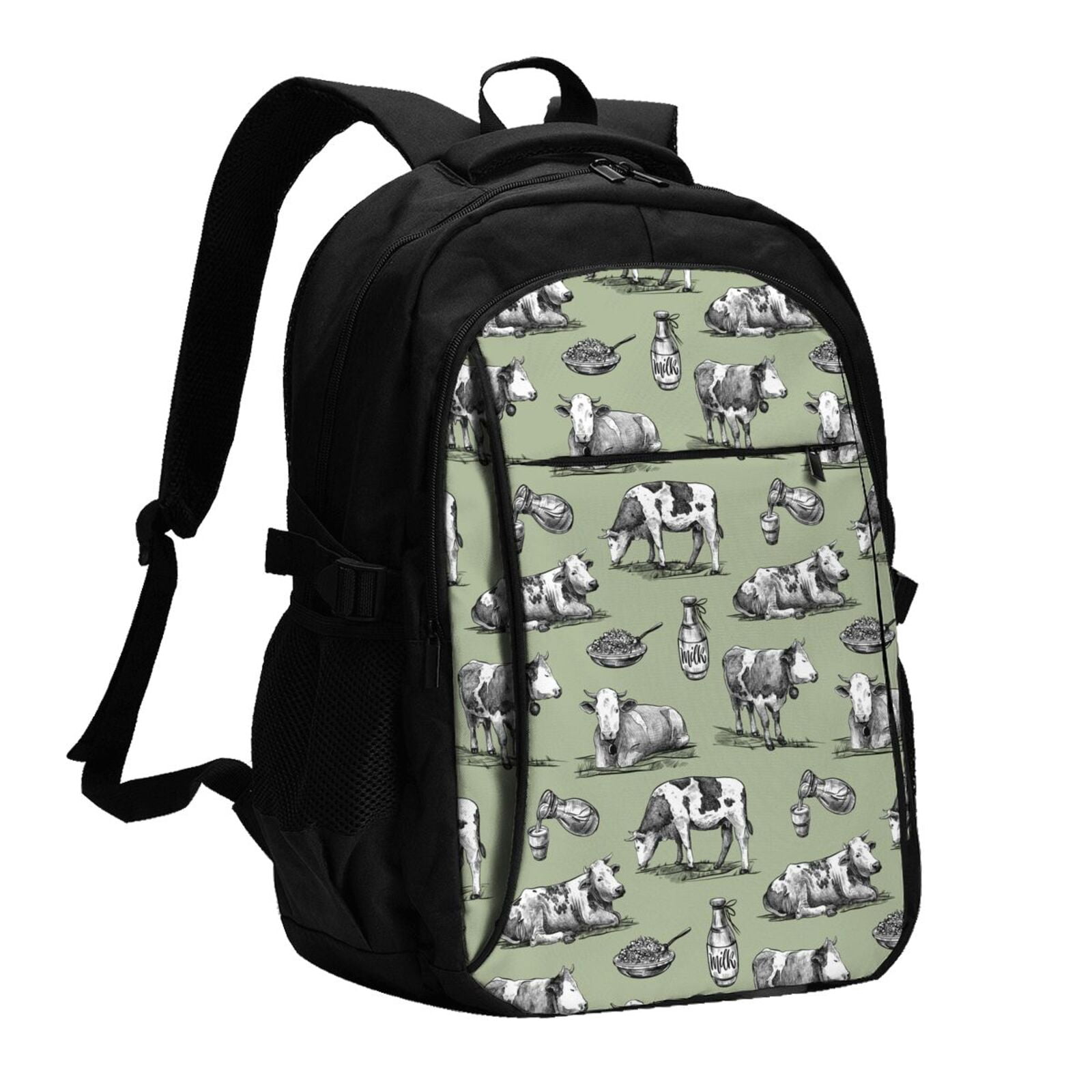 Horeoi Farm Cows Print USB Backpack for Travel School Work with Laptop Compartment Charging Port and Anti-Theft Pocket