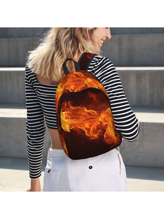 Fiery Orange Flames Energy for Canvas Backpack for School Outdoor Travel Use Men Women Teenagers Large Capacity with Adjustable Shoulder Straps