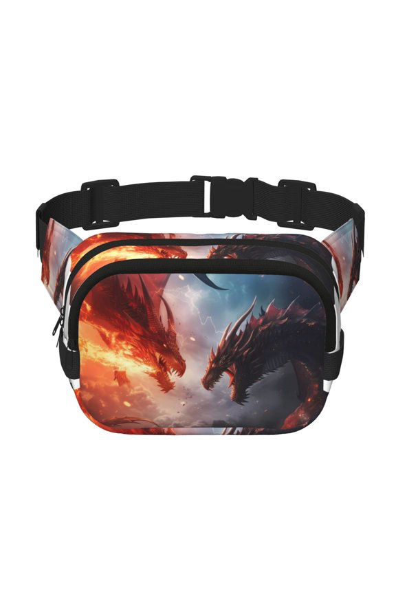 Fire Sky Dragon for Square Double Layer Waist Bag for Travel Cycling Outdoor Activities with Adjustable Strap and Zipper Pockets