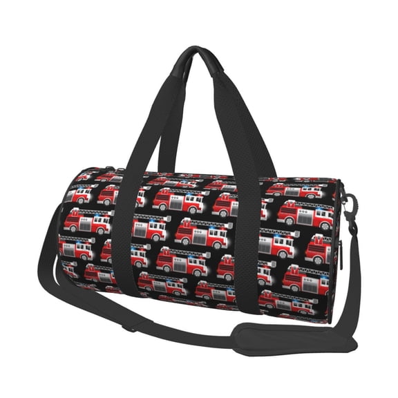 Horeoi Fire and Rescue Truck Print Foldable Travel Duffle Bag with Removable Strap - Water-Resistant Gym Vacation Luggage Multi-Pocket Design