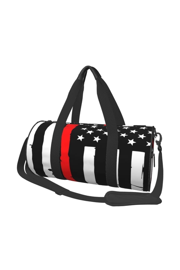 Firefighters USA Flag Print Foldable Travel Duffle Bag with Removable Strap - Water-Resistant Gym Vacation Luggage Multi-Pocket Design