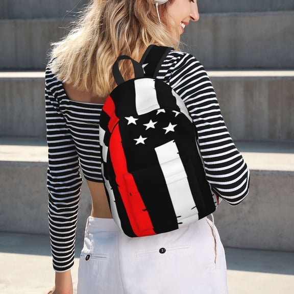 Horeoi Firefighters USA Flag for Canvas Backpack for School Outdoor Travel Use Men Women Teenagers Large Capacity with Adjustable Shoulder Straps