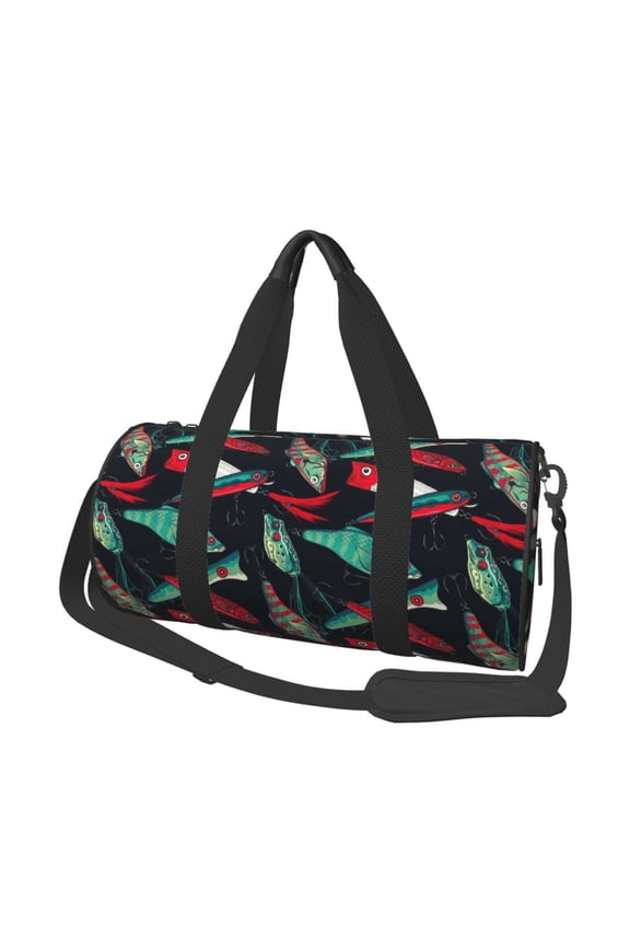 Fishing Lure Print Foldable Travel Duffle Bag with Removable Strap - Water-Resistant Gym Vacation Luggage Multi-Pocket Design
