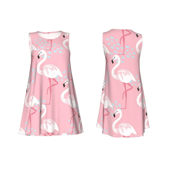 Horeoi Flamingo Print Women's Sleeveless Dress Cotton-like Flared Hem Deep Side Pockets Above-Knee