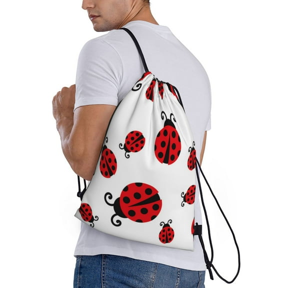 Horeoi Fly Flying Ladybug Print Drawstring Bags for Gym Sports Yoga Travel Lightweight Foldable Sackpack for Men Women Teens