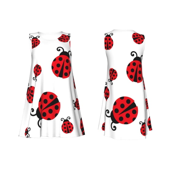 Horeoi Fly Flying Ladybug Print Women's Sleeveless Dress Cotton-like Flared Hem Deep Side Pockets Above-Knee