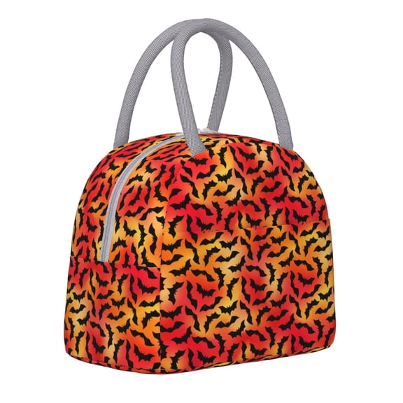 Horeoi Flying Black Bat Pattern Large Insulated Lunch Bag for Work, School, Picnic - Waterproof, Durable Oxford Cloth, Comfortable Handle-Light Grey