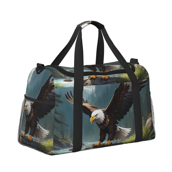 Horeoi Forest River Bald Eagle for Travel Duffle Bag with Adjustable Strap - Large Capacity Hand Carry for Gym Sports Outdoor