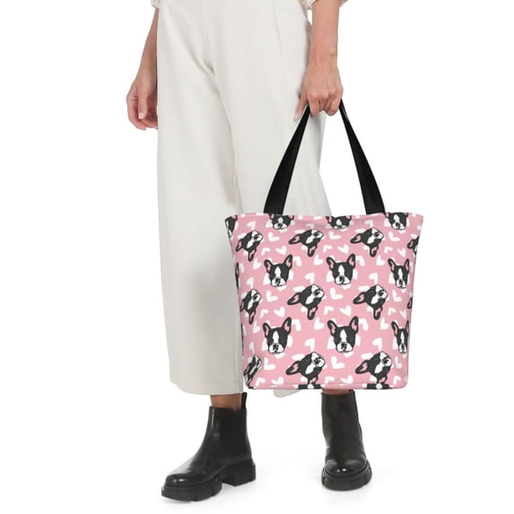 Horeoi French Bulldog Print Shoulder Bag for Women Large Capacity Zipper Tote for Shopping Beach Travel Gym with Inner Pocket