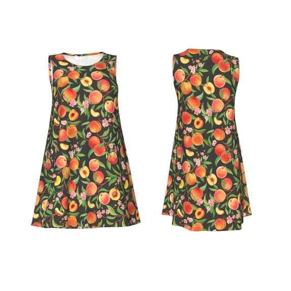 Horeoi Fruits Peach Print Women's Sleeveless Dress Cotton-like Flared Hem Deep Side Pockets Above-Knee