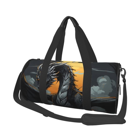 Horeoi Full Moon Black Dragon Print Foldable Travel Duffle Bag with Removable Strap - Water-Resistant Gym Vacation Luggage Multi-Pocket Design