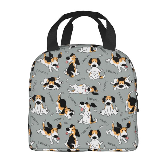 Horeoi Funny Beagle Active Dog Pattern Lunch Bag for Work Picnic Travel Use Thermal Tote with Front Pocket for Women Men Students