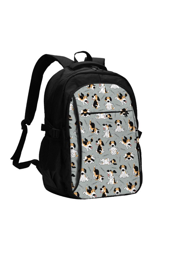 Funny Beagle Active Dog Print USB Backpack for Travel School Work with Laptop Compartment Charging Port and Anti-Theft Pocket