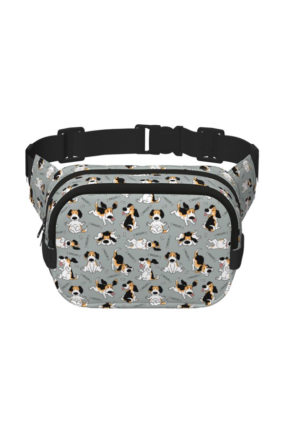 Funny Beagle Active Dog for Square Double Layer Waist Bag for Travel Cycling Outdoor Activities with Adjustable Strap and Zipper Pockets