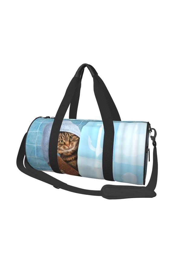 Funny Cat Taking a Bath Print Foldable Travel Duffle Bag with Removable Strap - Water-Resistant Gym Vacation Luggage Multi-Pocket Design