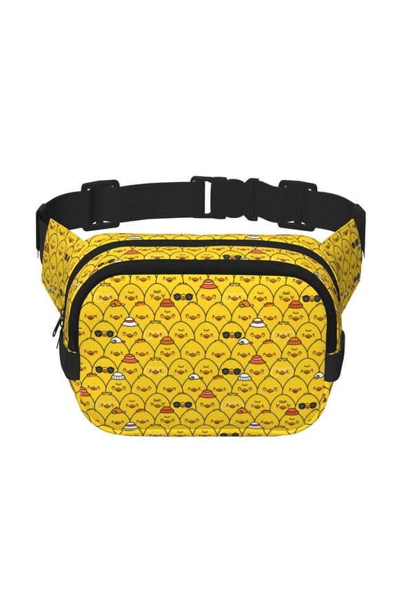 Funny Ducks for Square Double Layer Waist Bag for Travel Cycling Outdoor Activities with Adjustable Strap and Zipper Pockets