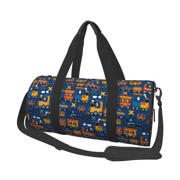 Horeoi Funny Steam Train Print Foldable Travel Duffle Bag with Removable Strap - Water-Resistant Gym Vacation Luggage Multi-Pocket Design