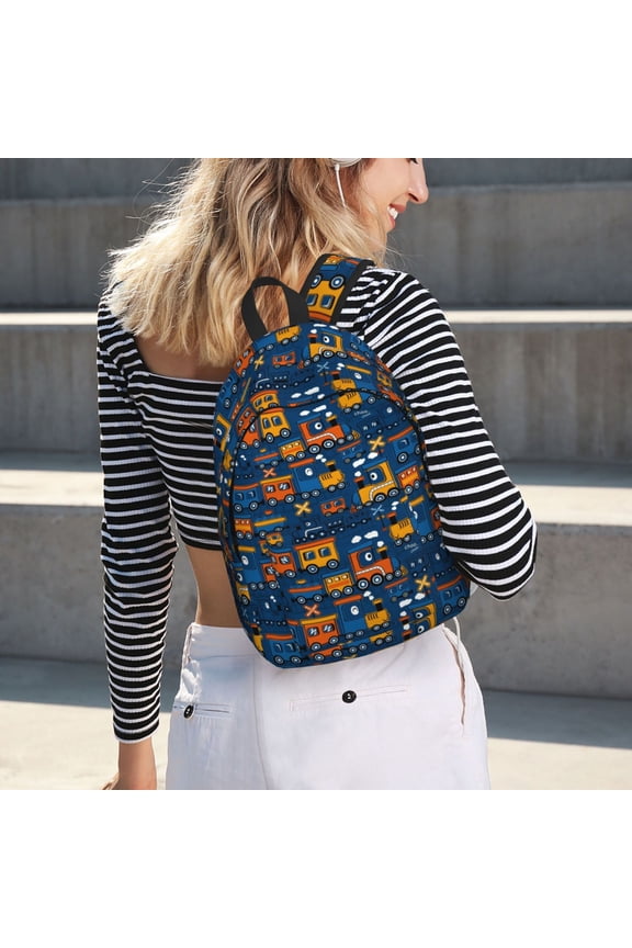 Funny Steam Train for Canvas Backpack for School Outdoor Travel Use Men Women Teenagers Large Capacity with Adjustable Shoulder Straps