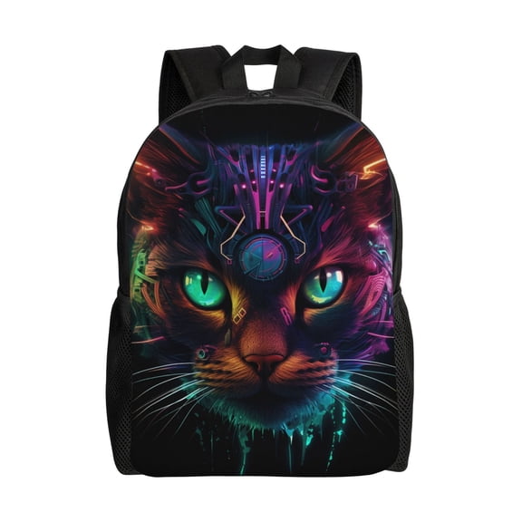 Horeoi Futuristic Cat Warrior Print Waterproof 600D Oxford Laptop Backpack for School Travel Work - Lightweight Durable Bag with Adjustable Straps