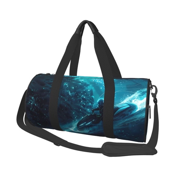 Horeoi Futuristic Jet Ski Adventure Print Foldable Travel Duffle Bag with Removable Strap - Water-Resistant Gym Vacation Luggage Multi-Pocket Design