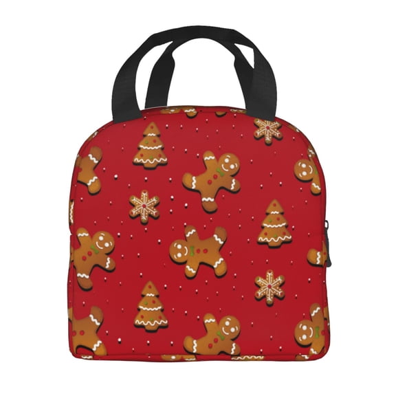 Horeoi Gingerbread Man Pattern Lunch Bag for Work Picnic Travel Use Thermal Tote with Front Pocket for Women Men Students