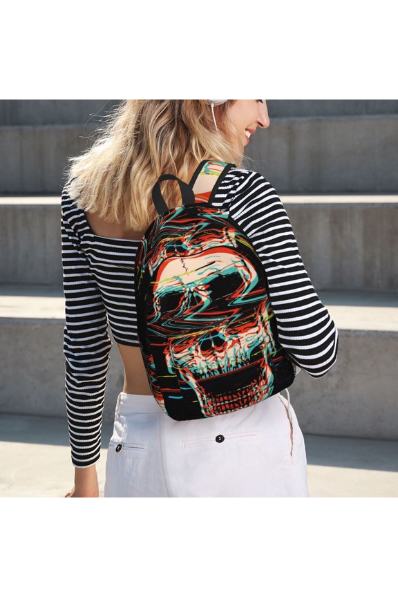 Glitch Screaming Skull for Canvas Backpack for School Outdoor Travel Use Men Women Teenagers Large Capacity with Adjustable Shoulder Straps