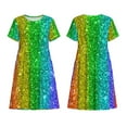 thumbnail image 1 of Horeoi Glitter Rainbow Print Women's Short Sleeve Dress Breathable Polyester-Spandex All-Over Print A-Line Side Pockets Elastic Waist, 1 of 6