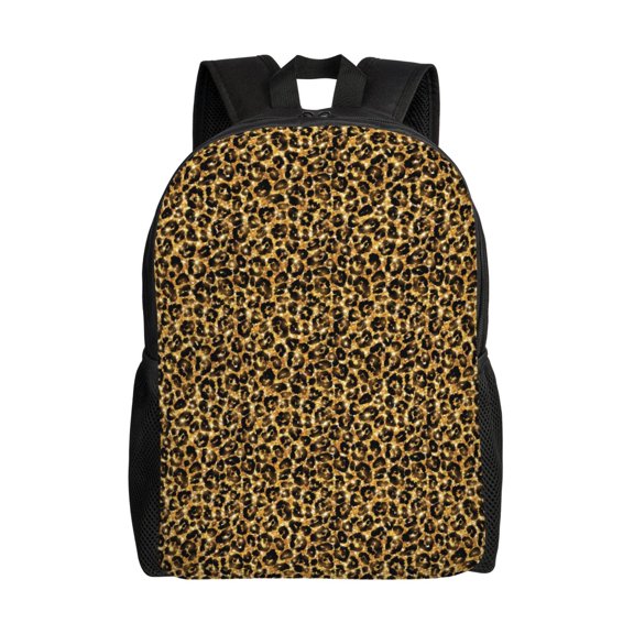 Horeoi Gold Glitter Leopard Print Waterproof 600D Oxford Laptop Backpack for School Travel Work - Lightweight Durable Bag with Adjustable Straps