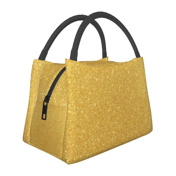 Horeoi Gold Shiny Pattern Portable Insulation Bag for Work Picnic Travel with Zipper and Handle Foldable Thermal Lunch Tote