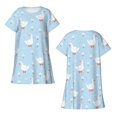 thumbnail image 1 of Horeoi Goose White Flowers Print Women's Short-sleeved Nightdress Breathable Cotton-like Material Loose A-line Knee-length, 1 of 6