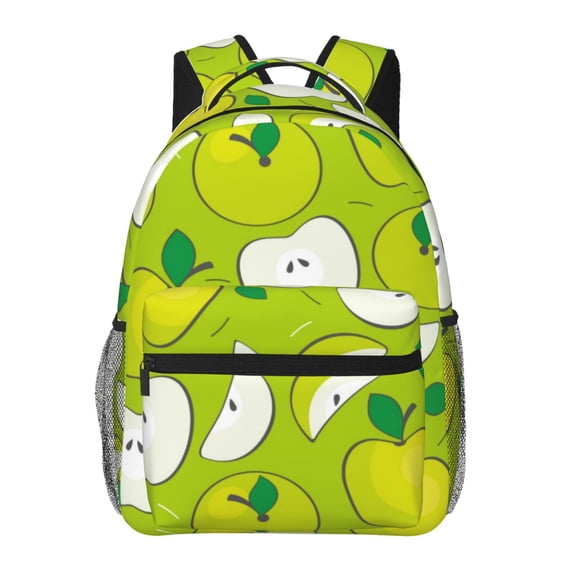 Horeoi Green Apple Print Eco-Friendly Lightweight Student Backpack for School Travel - Ergonomic Padded Laptop Compartment & Multi-Pocket Design