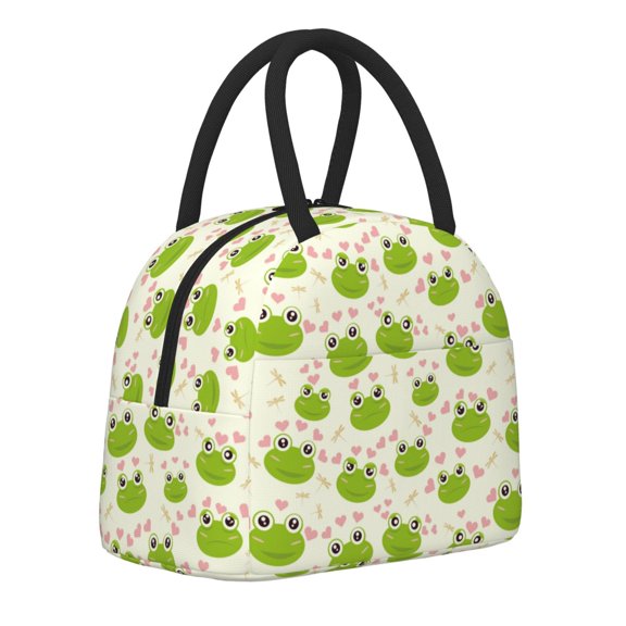 Horeoi Green Frog Pattern Large Insulated Lunch Bag for Work, School, Picnic - Waterproof, Durable Oxford Cloth, Comfortable Handle-Black