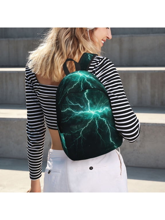 Green Lightning Flash for Canvas Backpack for School Outdoor Travel Use Men Women Teenagers Large Capacity with Adjustable Shoulder Straps