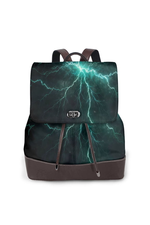 Green Lightning Flash for Womens Leather Backpack for School Travel Work or Casual Use with Zipper Pockets and Spacious Interior