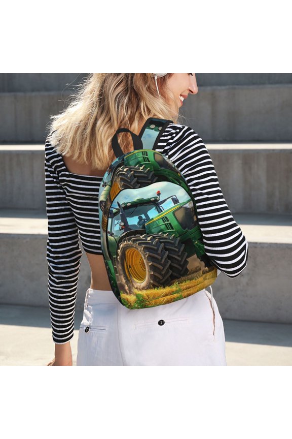 Green Tractor Field for Canvas Backpack for School Outdoor Travel Use Men Women Teenagers Large Capacity with Adjustable Shoulder Straps