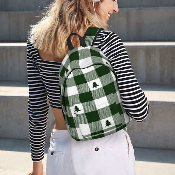 Horeoi Green White Lumberjack Plaid for Canvas Backpack for School Outdoor Travel Use Men Women Teenagers Large Capacity with Adjustable Shoulder Straps