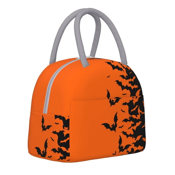 Horeoi Halloween Bats Pattern Large Insulated Lunch Bag for Work, School, Picnic - Waterproof, Durable Oxford Cloth, Comfortable Handle-Light Grey