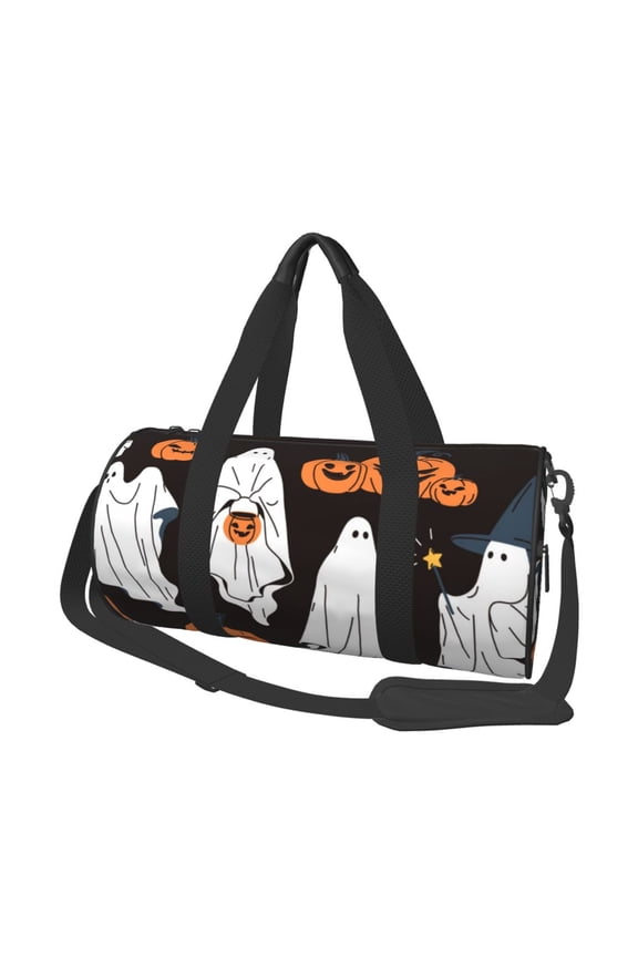 Halloween Ghosts And Pumpkins Print Foldable Travel Duffle Bag with Removable Strap - Water-Resistant Gym Vacation Luggage Multi-Pocket Design