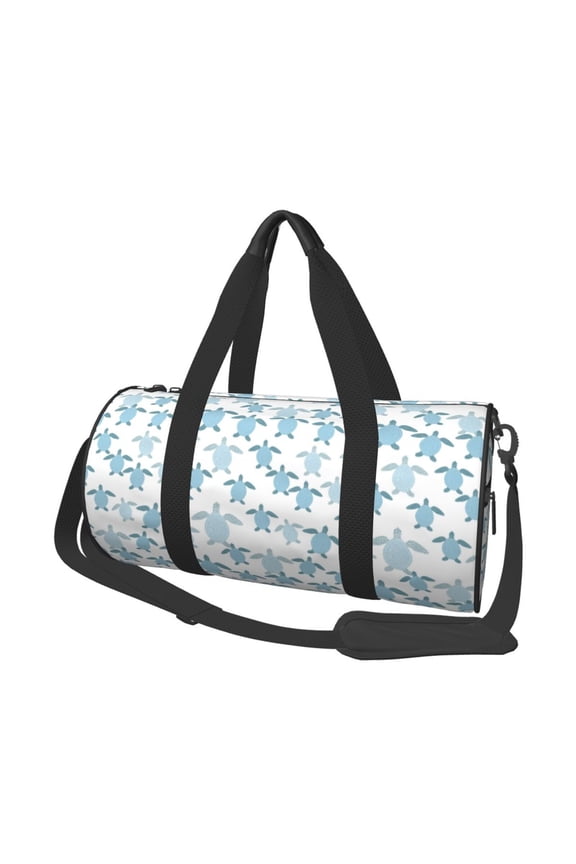 Hand Drawn Turtle Print Foldable Travel Duffle Bag with Removable Strap - Water-Resistant Gym Vacation Luggage Multi-Pocket Design