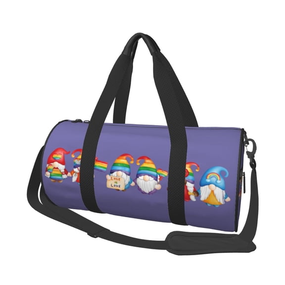 Horeoi Happy Pride Gnome Print Foldable Travel Duffle Bag with Removable Strap - Water-Resistant Gym Vacation Luggage Multi-Pocket Design