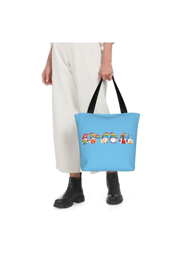 Happy Pride Gnome Print Shoulder Bag for Women Large Capacity Zipper Tote for Shopping Beach Travel Gym with Inner Pocket