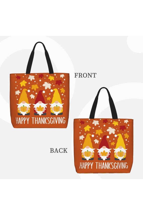 Happy Thanksgiving Three Gnomes for Reinforced Shoulder Tote Bag Scratch-Proof Design Spacious Organizer Crossbody Carry Daily Commute Must-Have