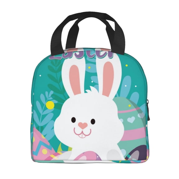 Horeoi Happy easter Pattern Lunch Bag for Work Picnic Travel Use Thermal Tote with Front Pocket for Women Men Students