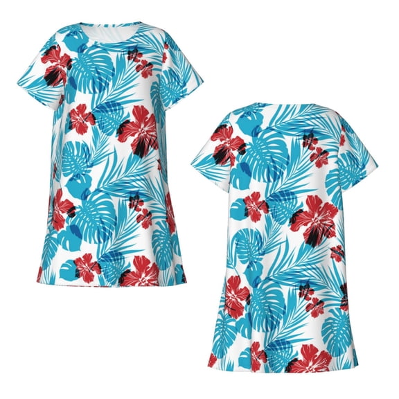 Horeoi Hawaiian Style Print Women's Short-sleeved Nightdress Breathable Cotton-like Material Loose A-line Knee-length