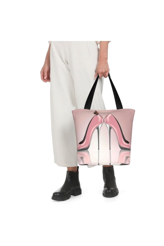 High Heel Shoes Butterfly Print Shoulder Bag for Women Large Capacity Zipper Tote for Shopping Beach Travel Gym with Inner Pocket