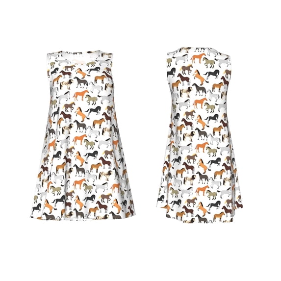 Horeoi Horse Print Women's Sleeveless Dress Cotton-like Flared Hem Deep Side Pockets Above-Knee