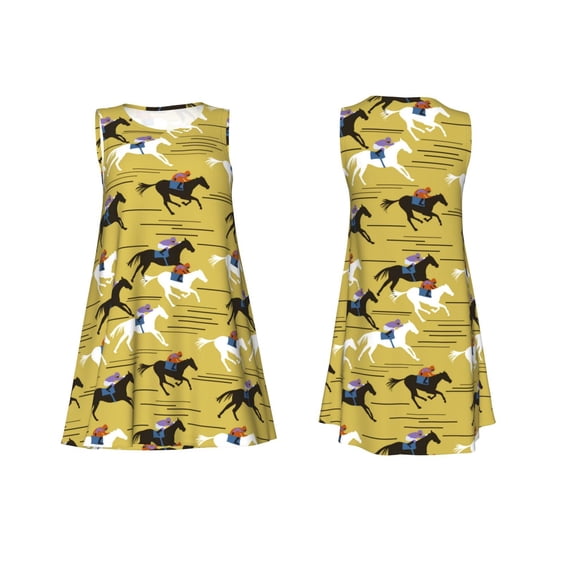 Horeoi Horsemen In Horseraces Print Women's Sleeveless Dress Cotton-like Flared Hem Deep Side Pockets Above-Knee