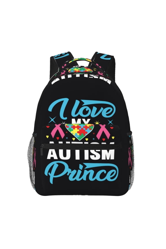 I Love My Autism Print Eco-Friendly Lightweight Student Backpack for School Travel - Ergonomic Padded Laptop Compartment & Multi-Pocket Design