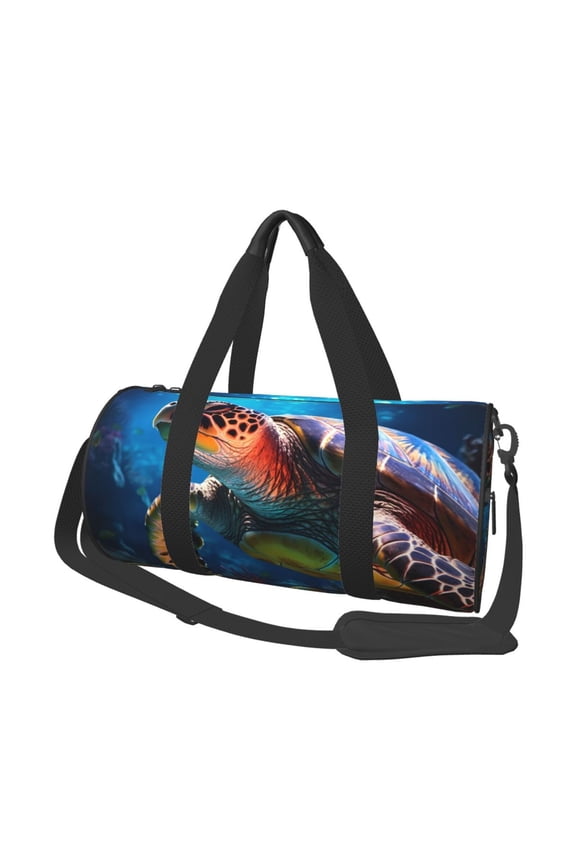 Ice Blue Ocean Sea Turtle Print Foldable Travel Duffle Bag with Removable Strap - Water-Resistant Gym Vacation Luggage Multi-Pocket Design