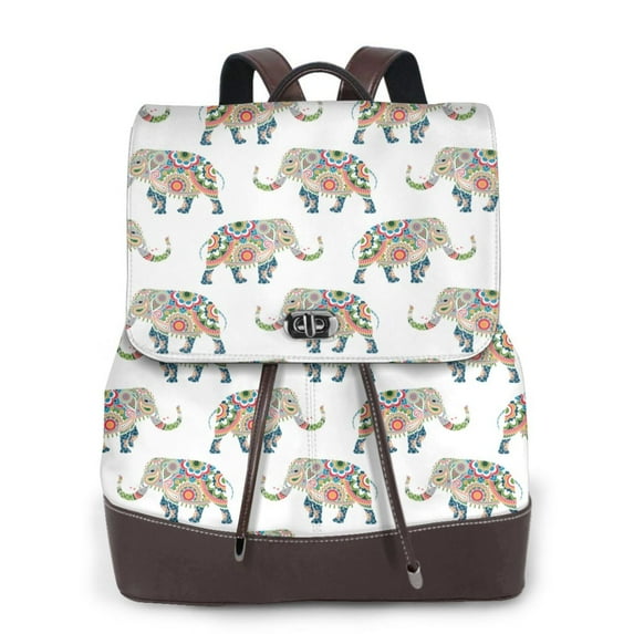Horeoi Indian Elephant for Womens Leather Backpack for School Travel Work or Casual Use with Zipper Pockets and Spacious Interior